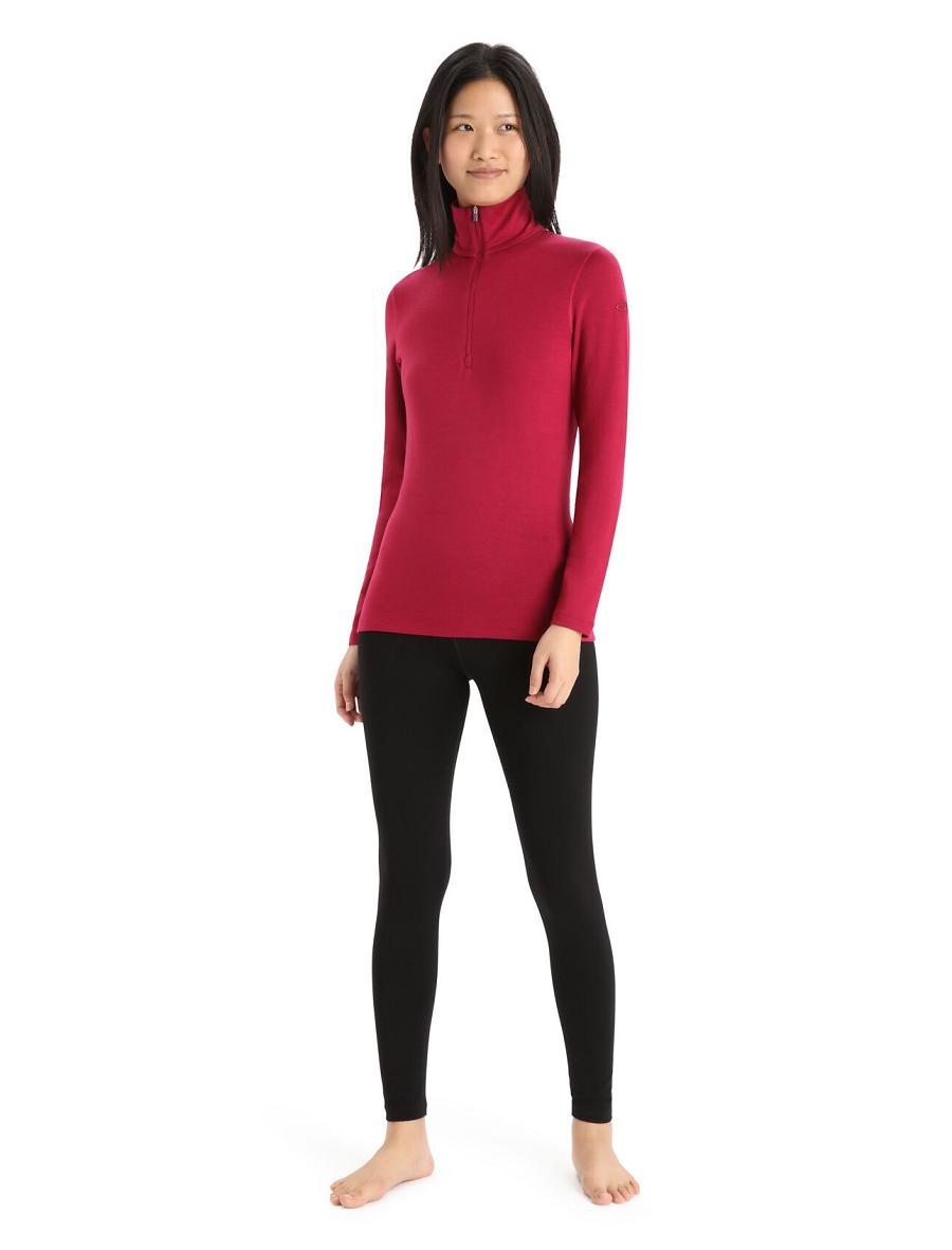 Cherry Women's Icebreaker Merino 260 Tech Long Sleeve Half Zip Thermal Top Base Layers | USA 1913SGLO